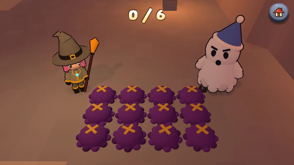 The ghosts memory game: twelve covered tiles and a grumpy ghost