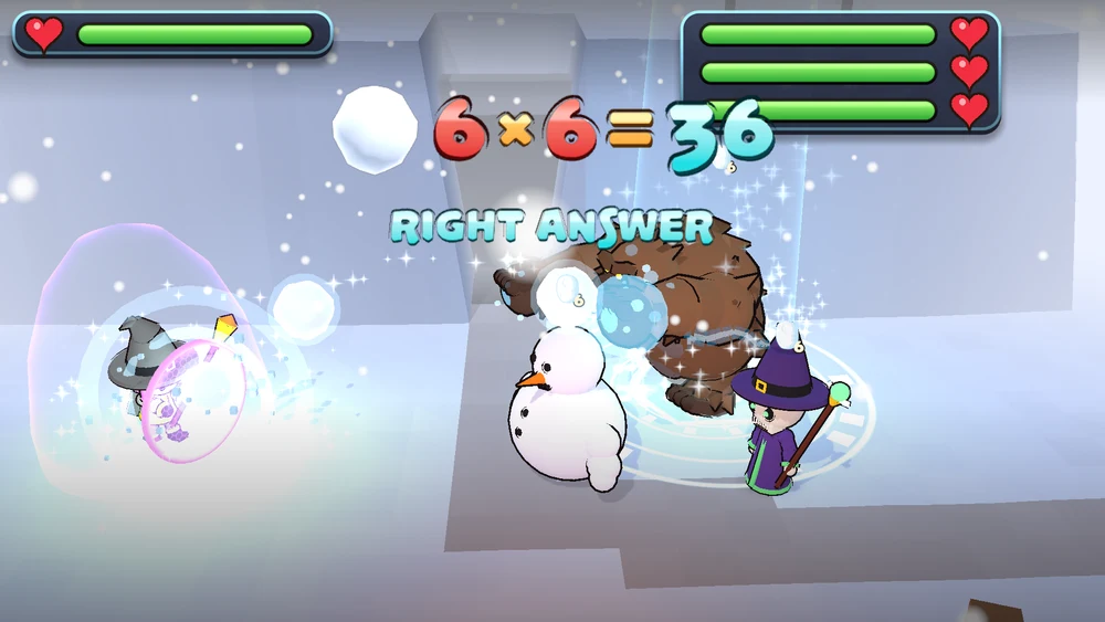 A magic duel in the snow: 6 × 6 = 36, and the shield holds