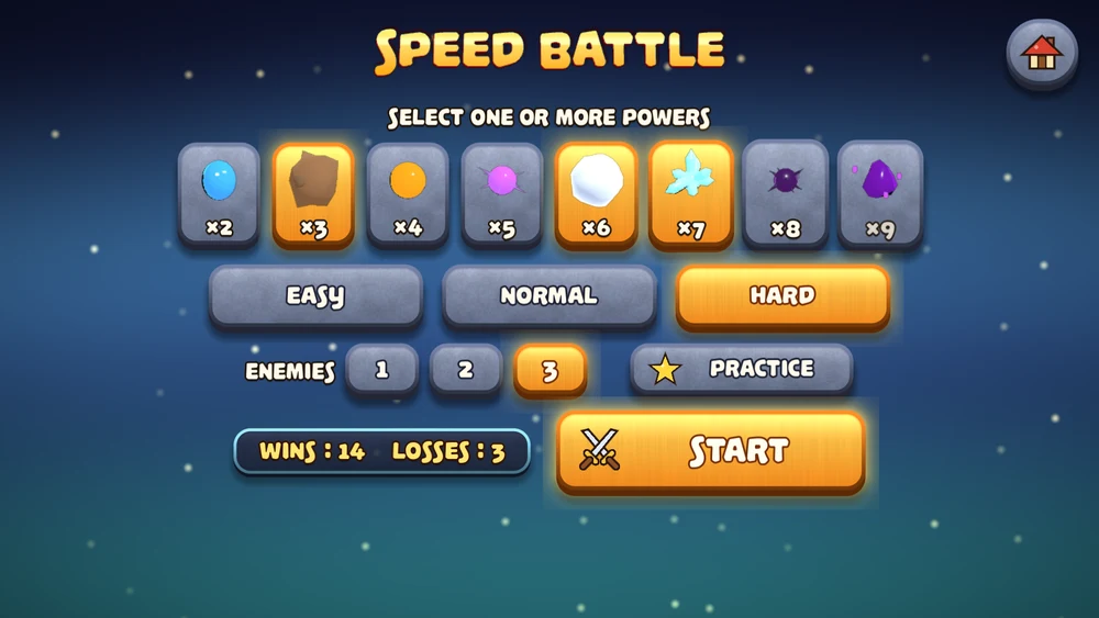 Speed Battle: choose your powers, the difficulty and the number of enemies