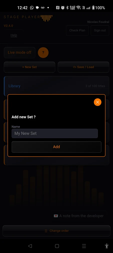 The "Add new Set ?" dialog with the Name field and the Add button