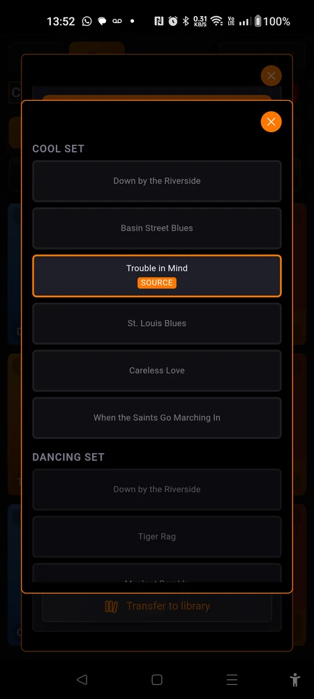 The slot picker: sets listed with their slots, the occupied ones greyed out