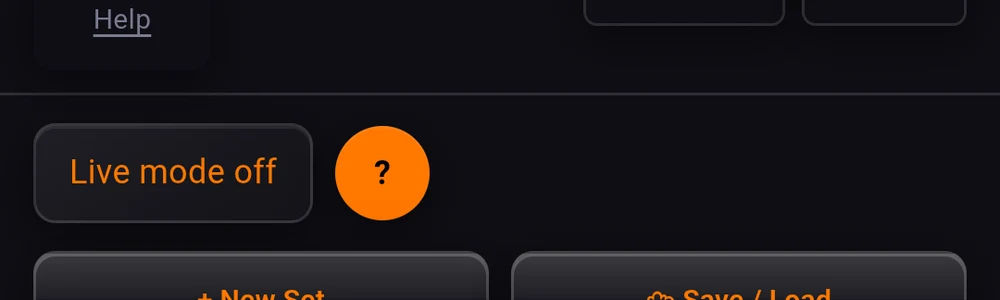 The home screen live mode row: the switch reading "Live mode off", the "?" help button beside it