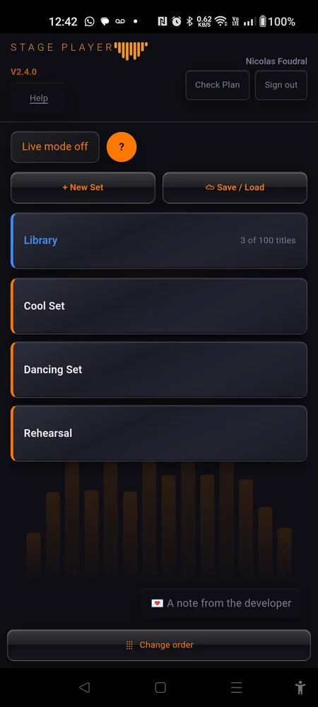 The home screen with the Library card above the set list, showing its title count