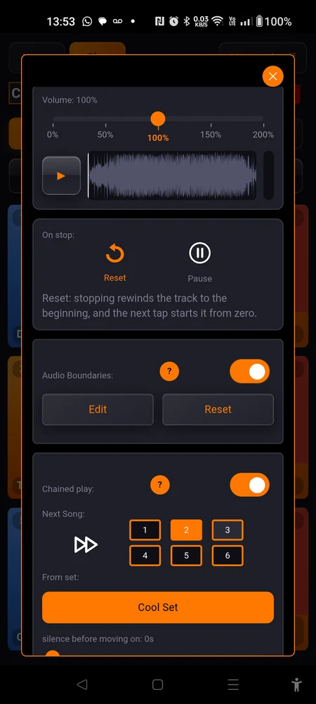 The Audio Boundaries block, switch gone, showing Edit, Reset and the bounds readout