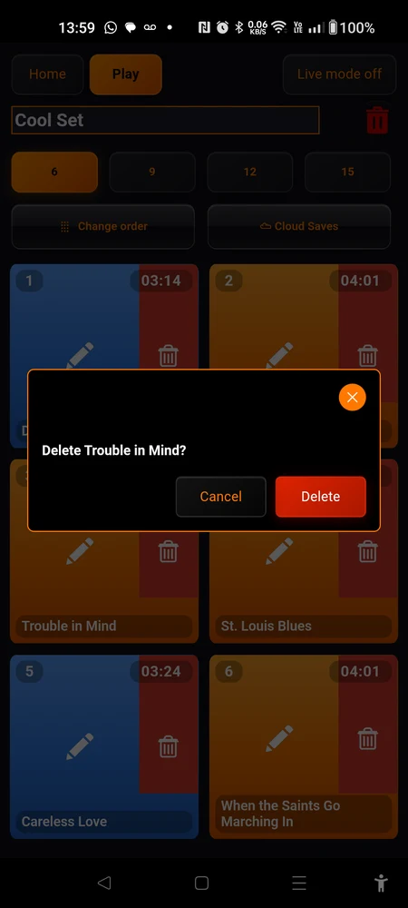 A pad in Edit mode with its red delete zone, and the confirmation dialog