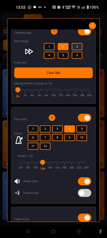 The Fade in/out block open, both sliders set