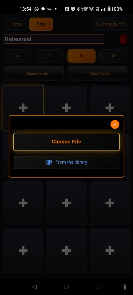 The top of the pad settings dialog on an empty pad, showing the "Choose File" button
