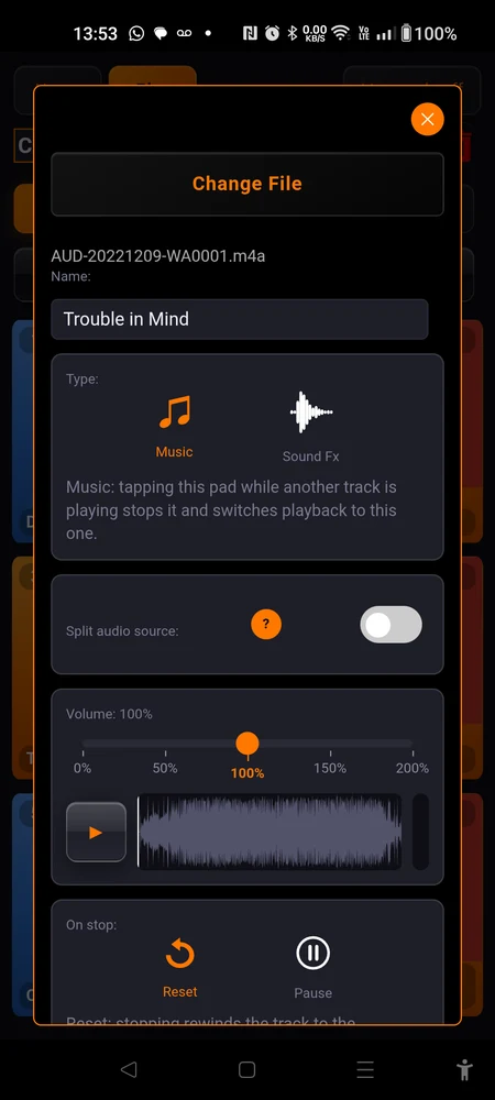 The Type block, Music selected, with the explanation line underneath