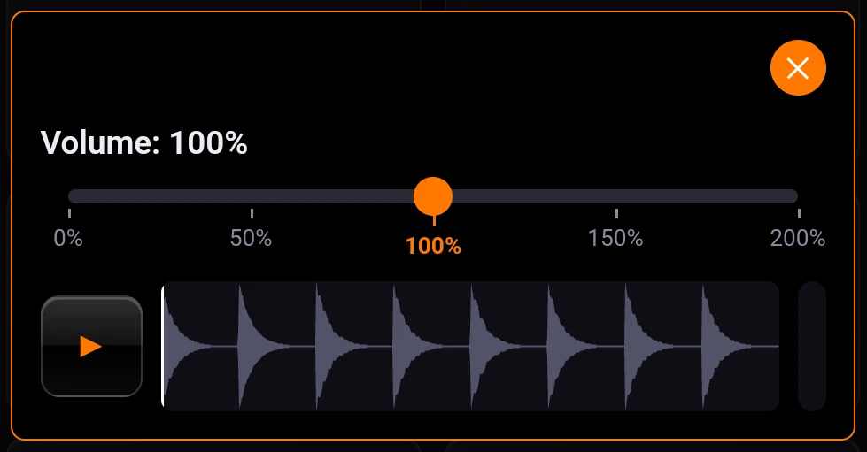 The Volume window: the slider, the waveform preview and its play button