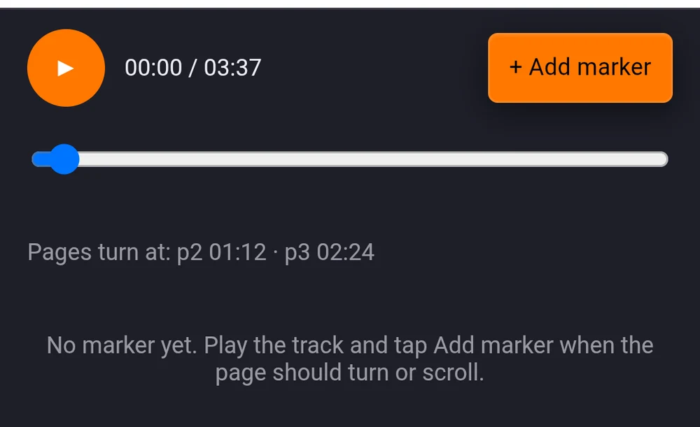 The Pages turn at: line reading p2 00:40 · p3 01:40, with the marker list below it