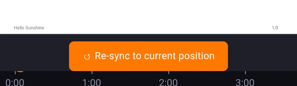 The score stage view with auto-sync off and the resync banner showing