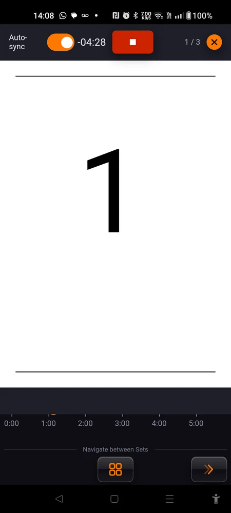 The score stage view with auto-sync off and the ↺ Re-sync to current position banner showing