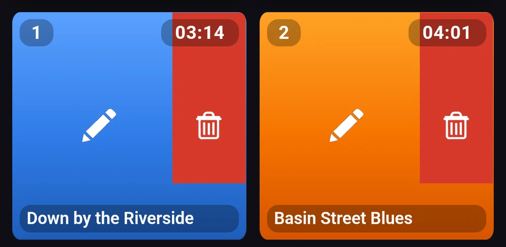 A set in Edit mode, pads showing the pencil and the red delete zone