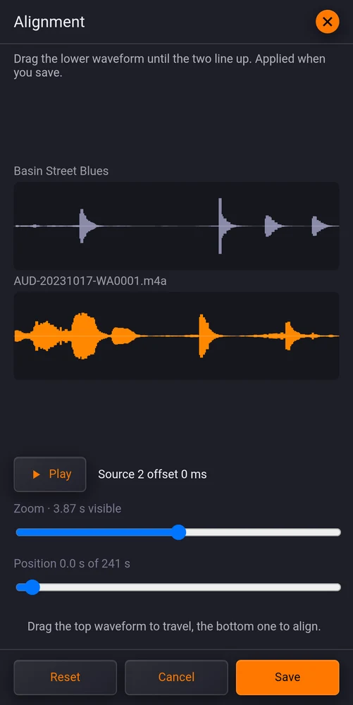 The aligner, two waveforms on one time scale