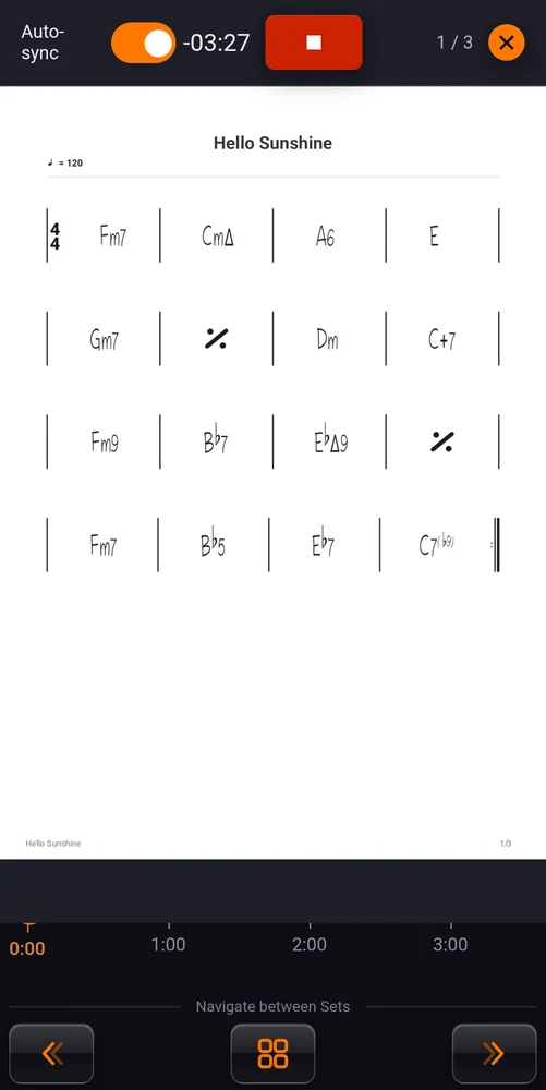A chord chart open on stage