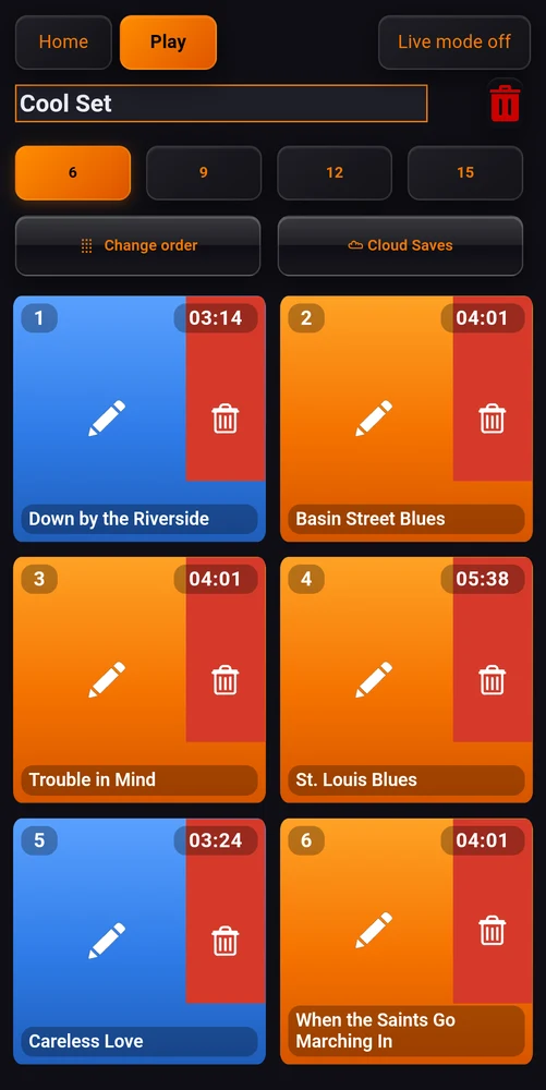 A set in edit mode, showing the grid size row